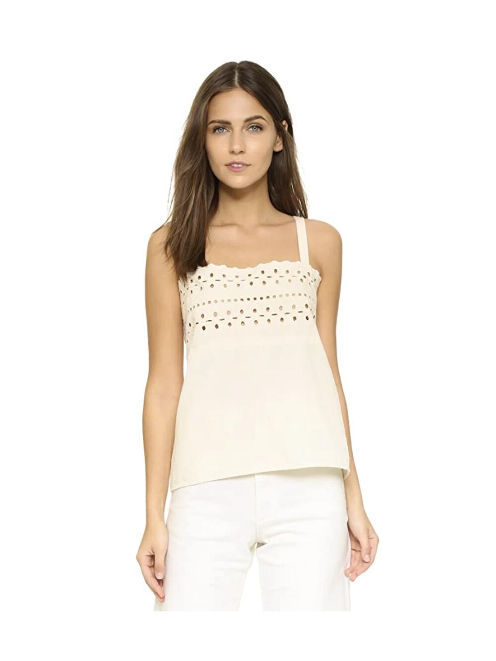 The Great. Chambray Square Neck Camisole Women's 0 (XS) Ivory Woven Cotton